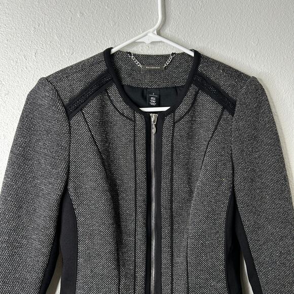 White House Black Market Tweed Knit Jacket Women’s 2 Gray Black Zip Front - Picture 3 of 10